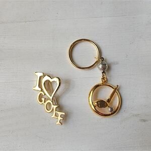 🔴 3/$25 L Razza I Heart Love Golf Brooch Pin & Golf Keychain Set